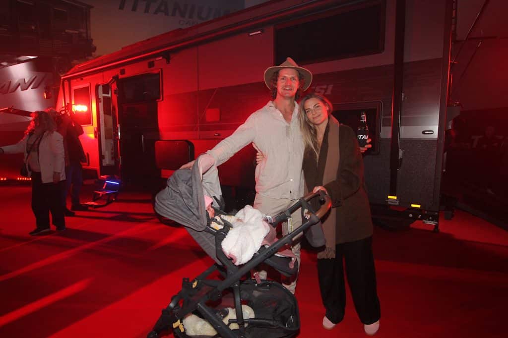 'Honey Badger' Nick and his family at the Titanium Caravans launch