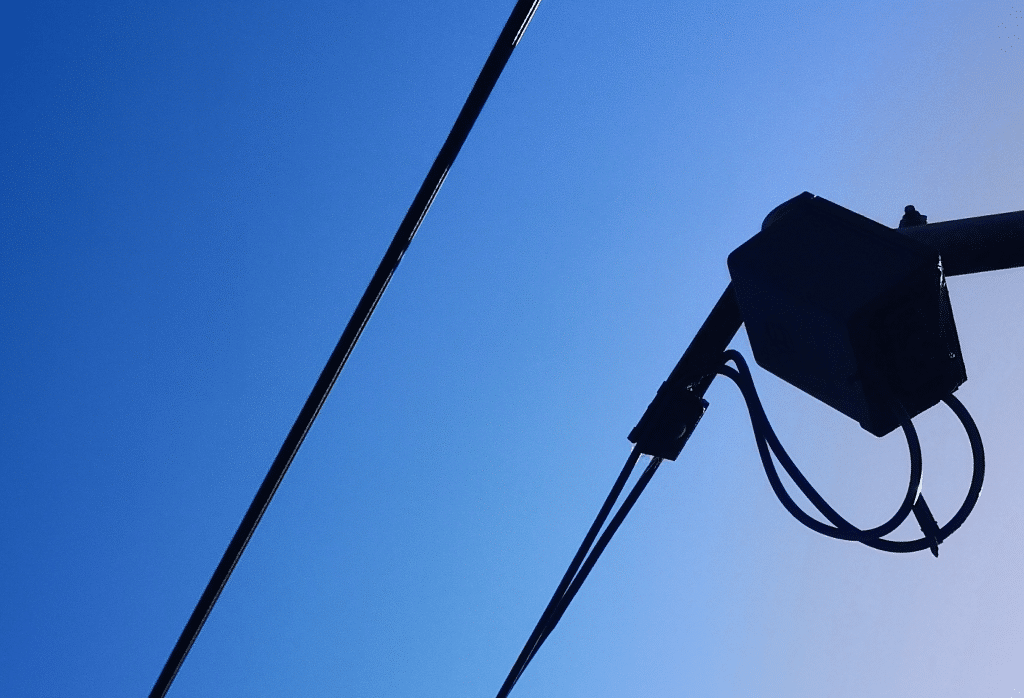 We spotted overhead power lines in our work space. 